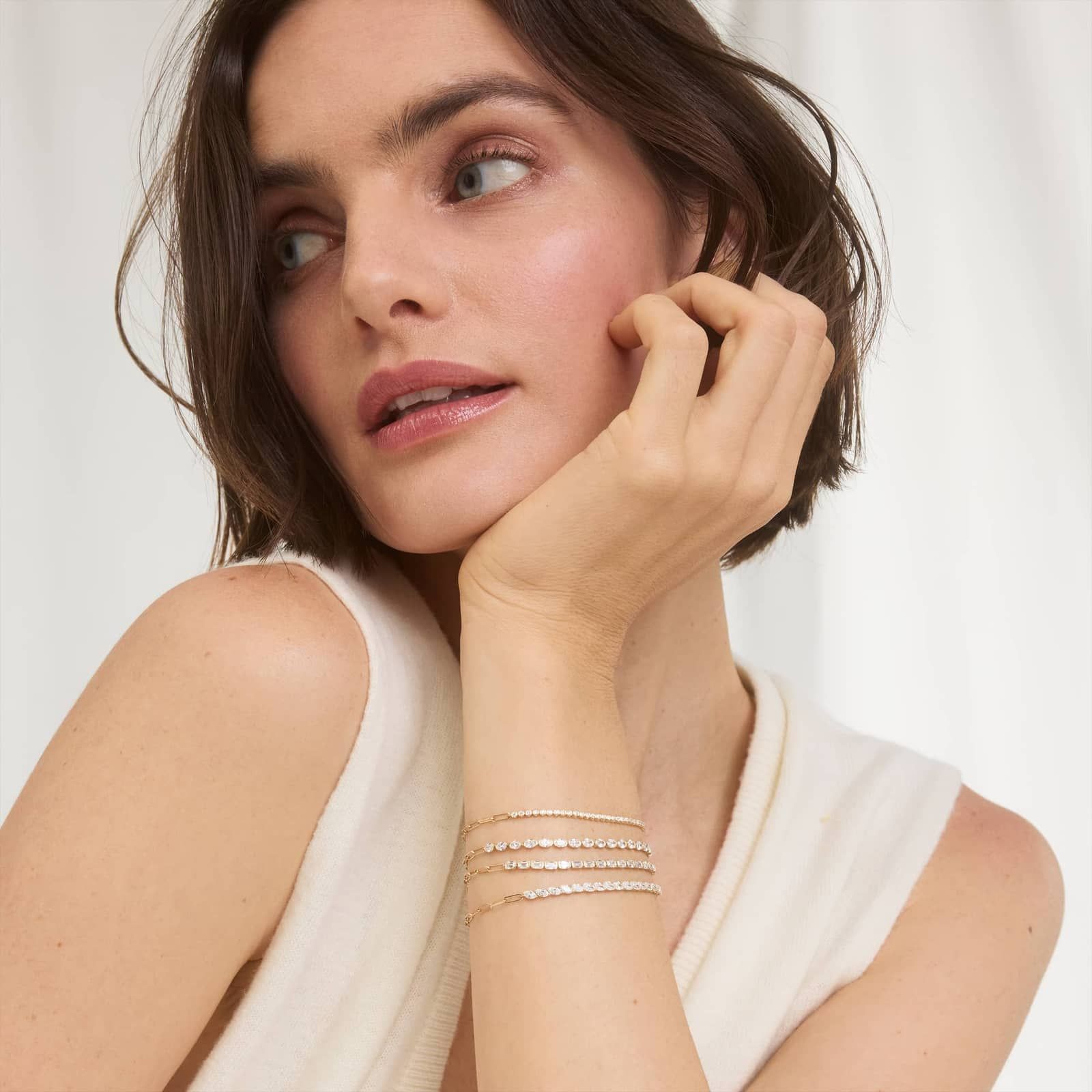 Mini Half Tennis Bracelet With 0.50 CTW Partial Bezel Round Lab-Grown Diamonds In 14K Yellow Gold 4
