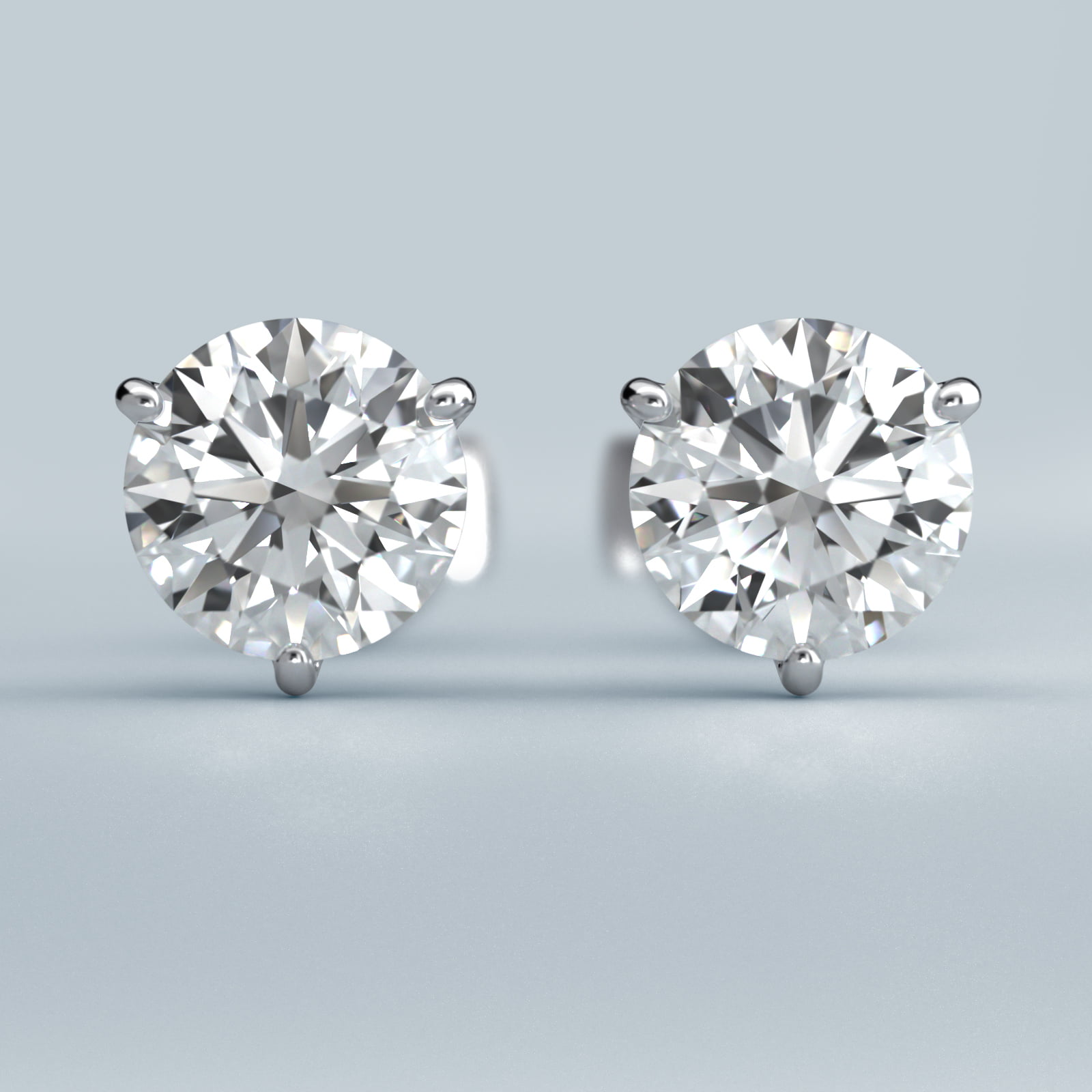 Three Prong Martini Stud Earring In 14K White Gold (Setting) 3