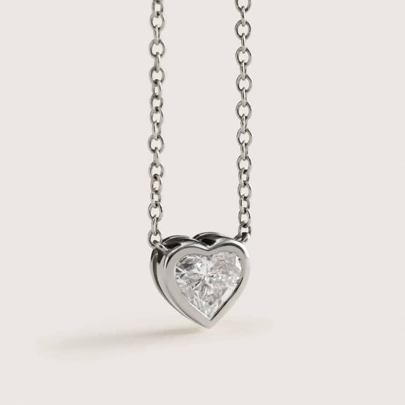 Heart Lab-Grown Diamond Pendant Bezel Necklace in 14K White Gold 2