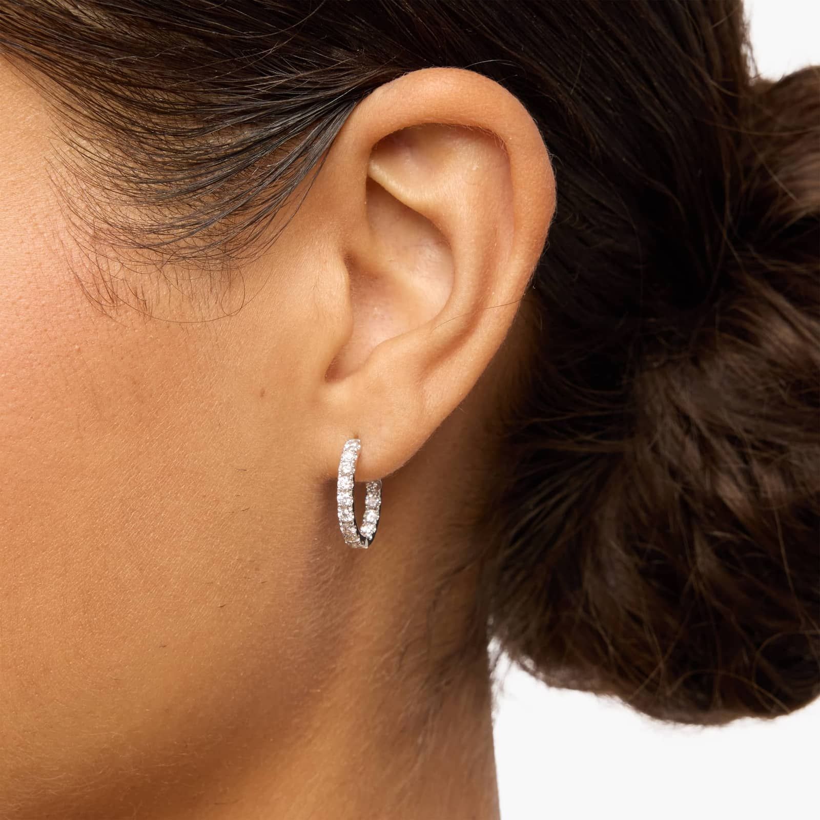 Inside Out Lab Grown Diamond Round Hoops, 1/2 Inch Diameter In 14K White Gold (1 Ct. tw. - F-G / VS2-SI1) 4
