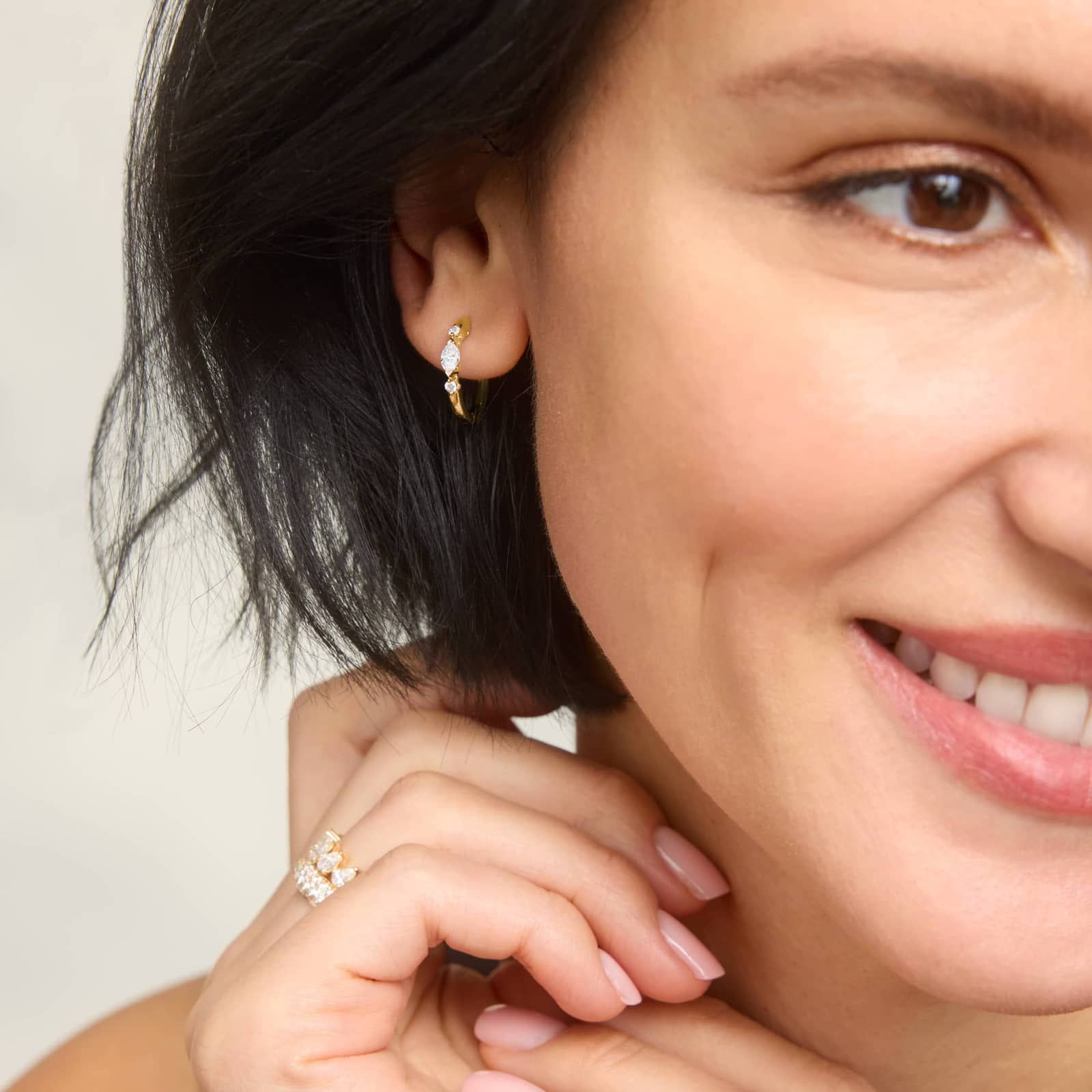 Alternating Diamond Hoop Earrings with 0.5 CTW Marquise and Round Cut Lab-Grown Diamonds in 14K Yellow Gold 4