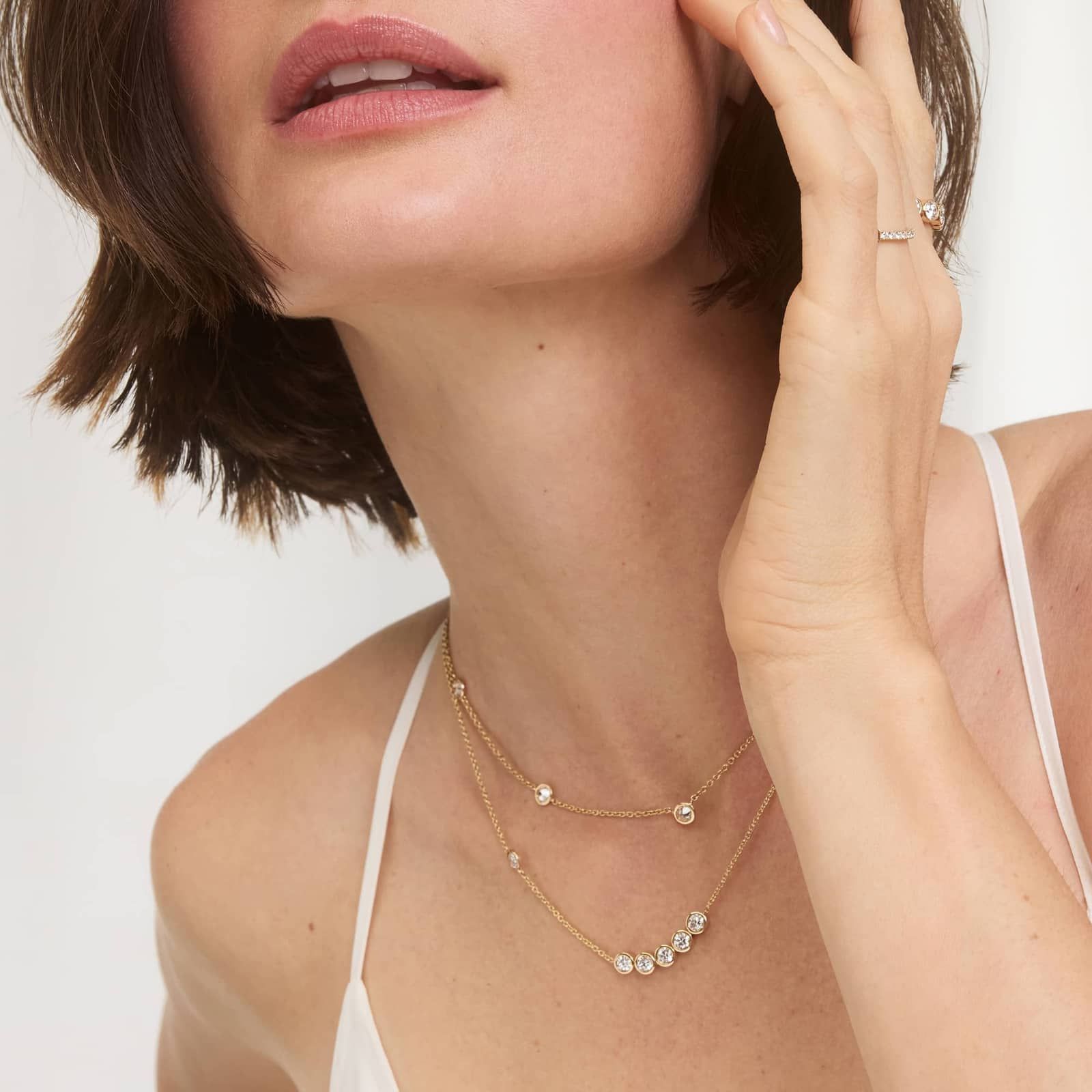 Lab-Grown Diamond Station Necklace With Bezel Settings In 14K Yellow Gold 3