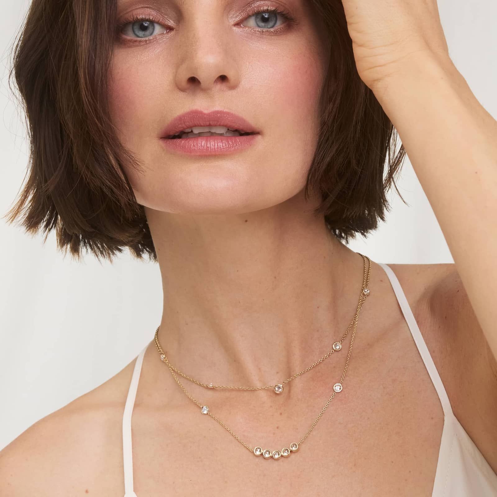 Lab-Grown Diamond Station Necklace With Bezel Settings In 14K Yellow Gold 4