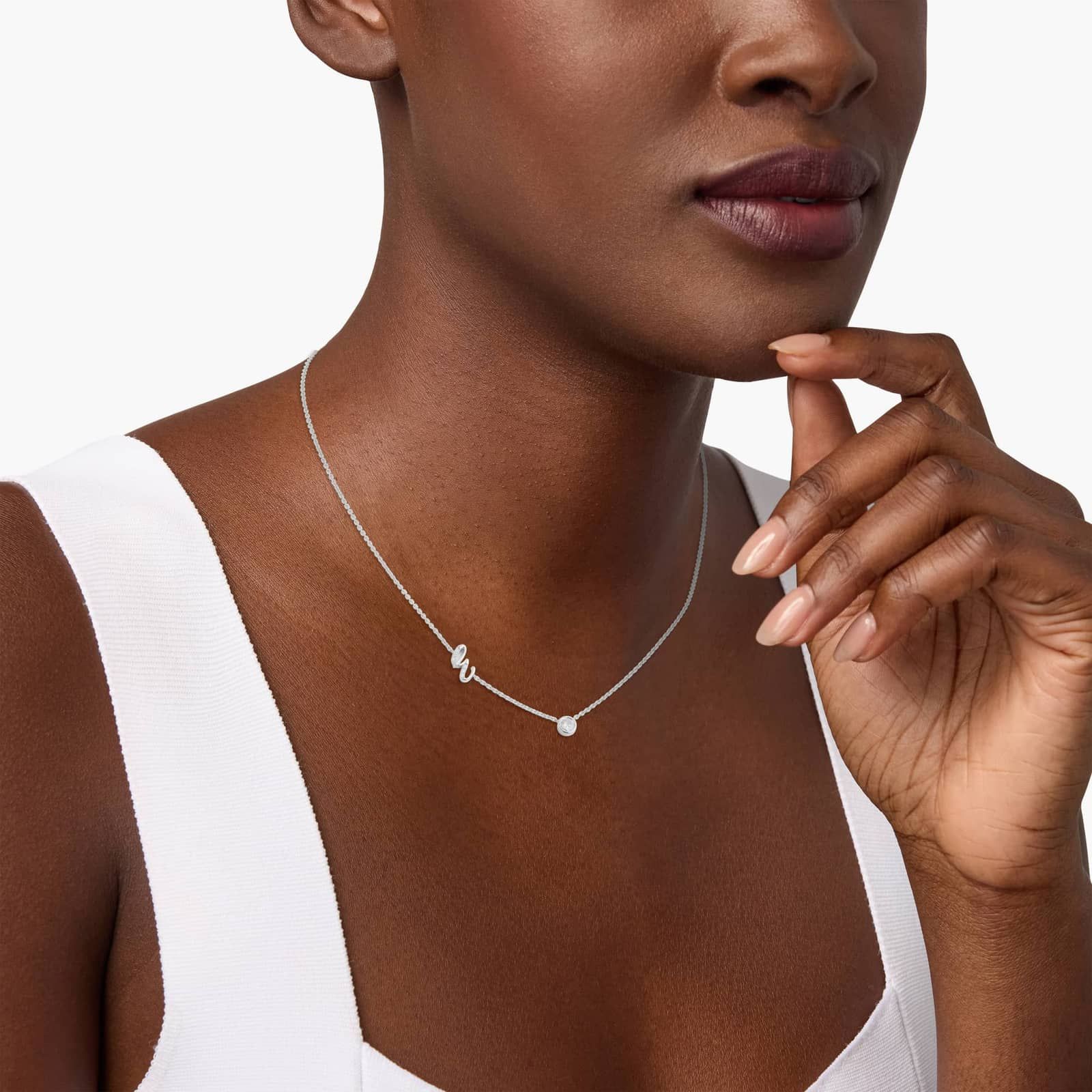 Chain-Set Initial E Necklace With Lab-Grown Diamonds In 14K White Gold 4