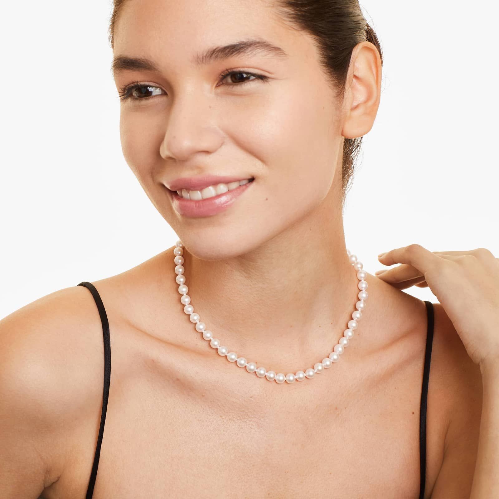 14K Yellow Gold Akoya Cultured Pearl Ball Clasp 16" Necklace (6.50-7.0mm) By James Allen 3