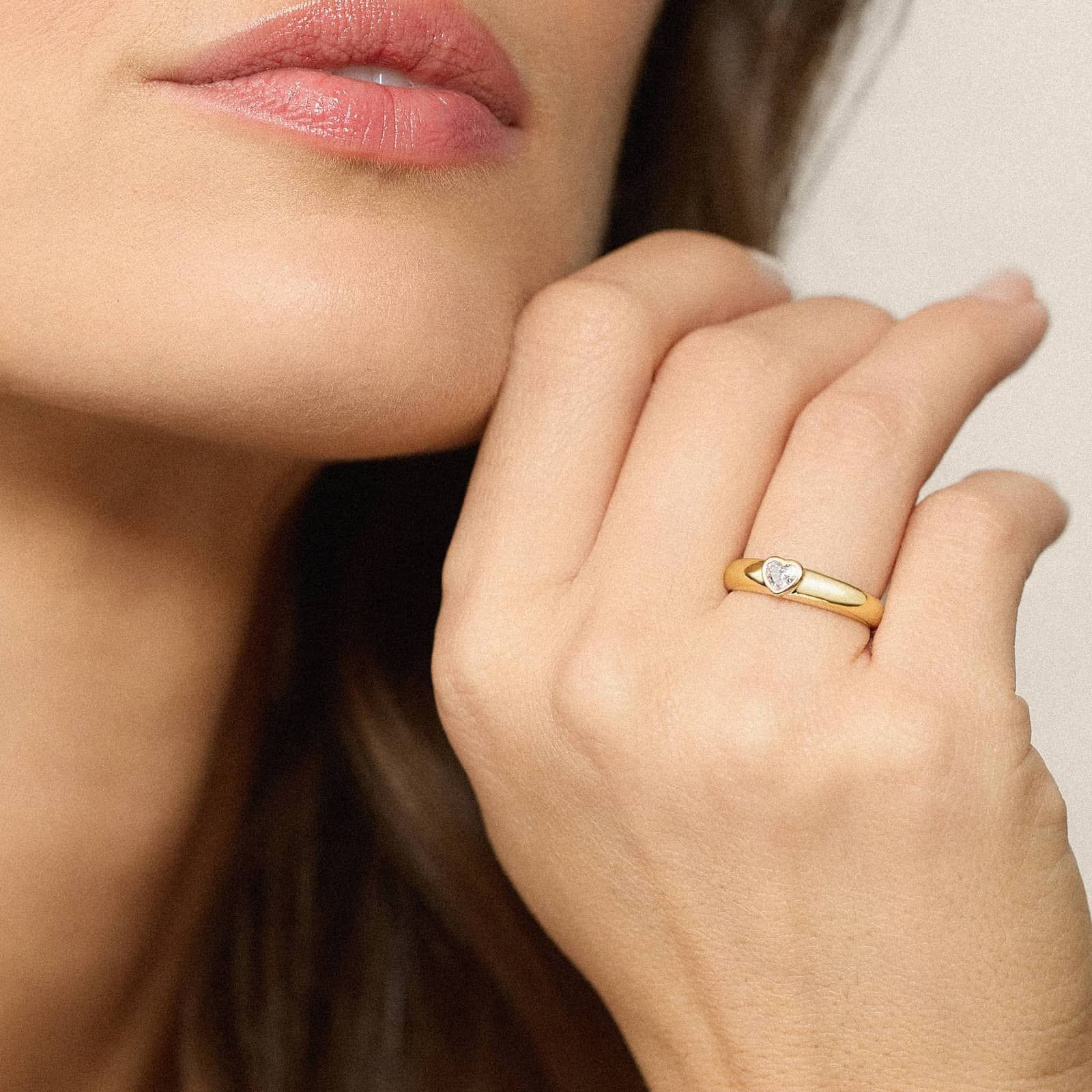 Heart Lab-Grown Diamond Solitaire Bezel Ring in 14K Yellow Gold 4