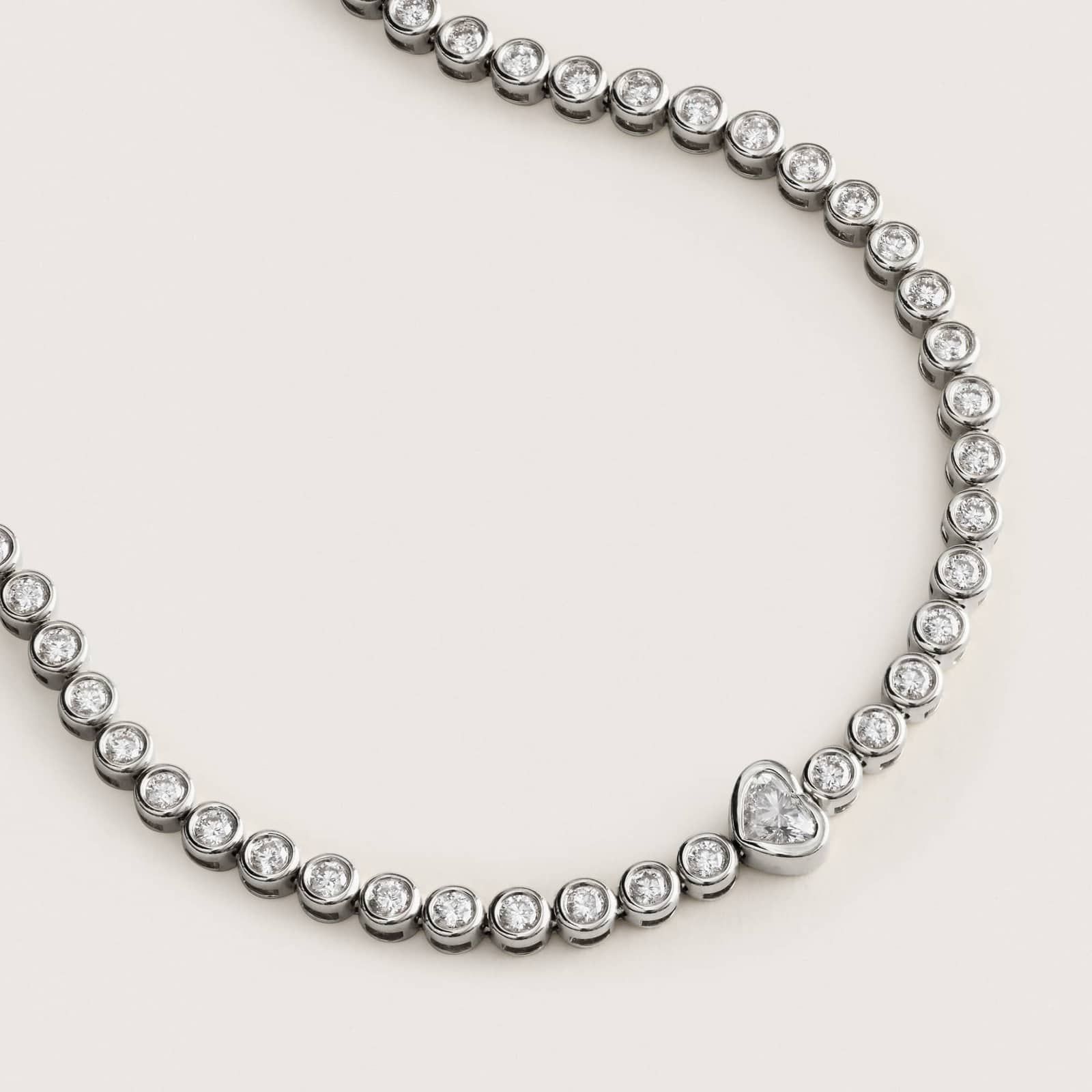 Round Lab-Grown Diamond Tennis Bracelet with Bezel Heart Center in 14K White Gold 2